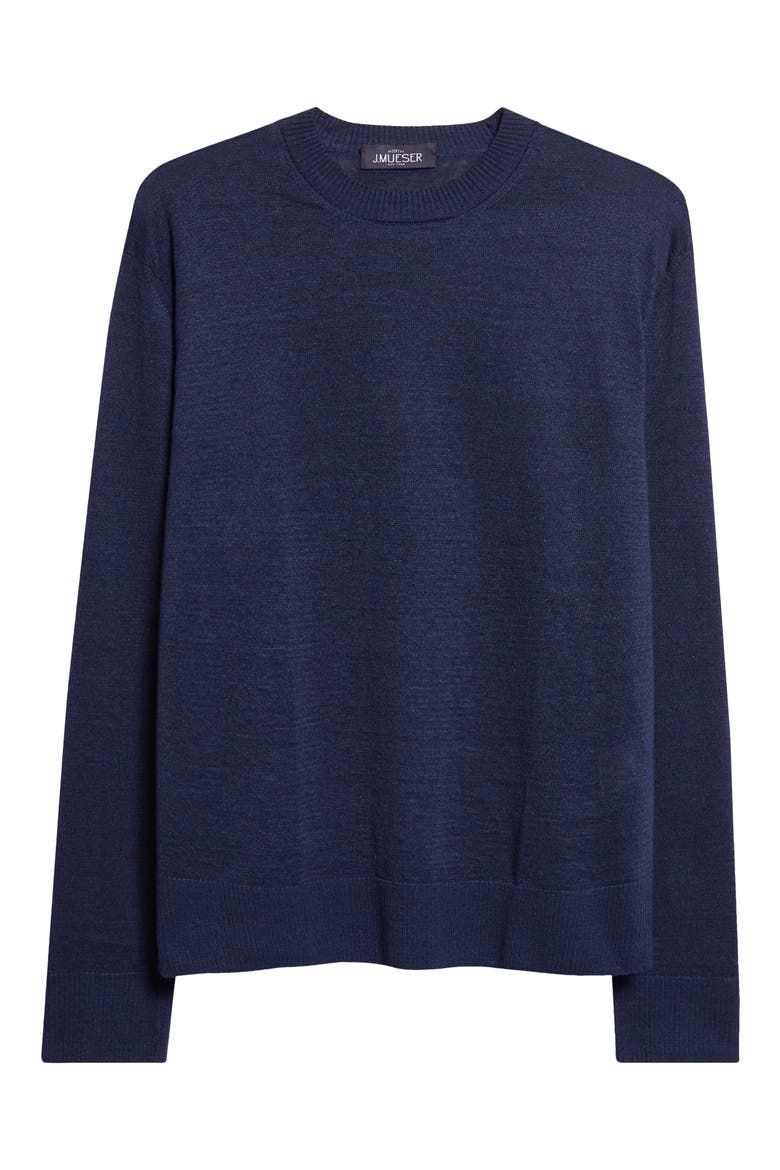 Flax & Cotton Crewneck Sweater, Alternate, color, NAVY