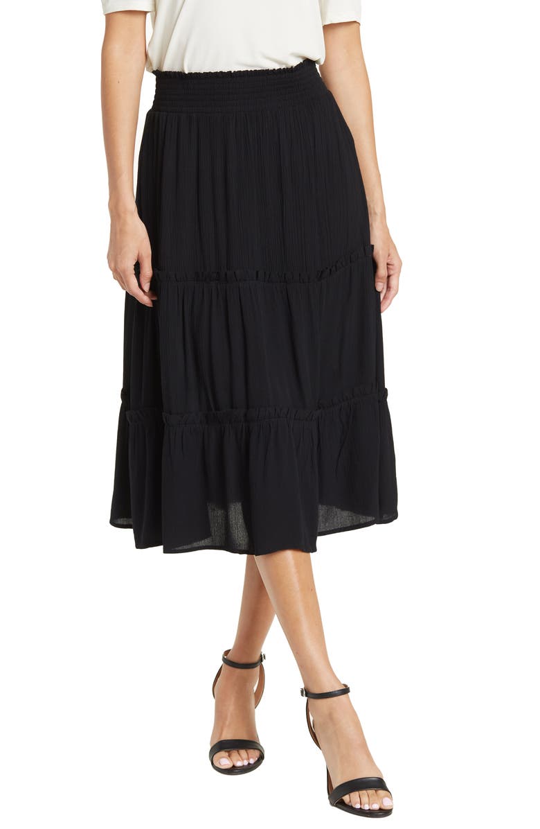 CeCe Smocked Waist Tiered High/Low Skirt, Main, color, 