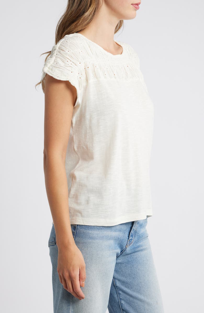 Lucky Brand Eyelet Yoke Mixed Media T-Shirt, Alternate, color, 