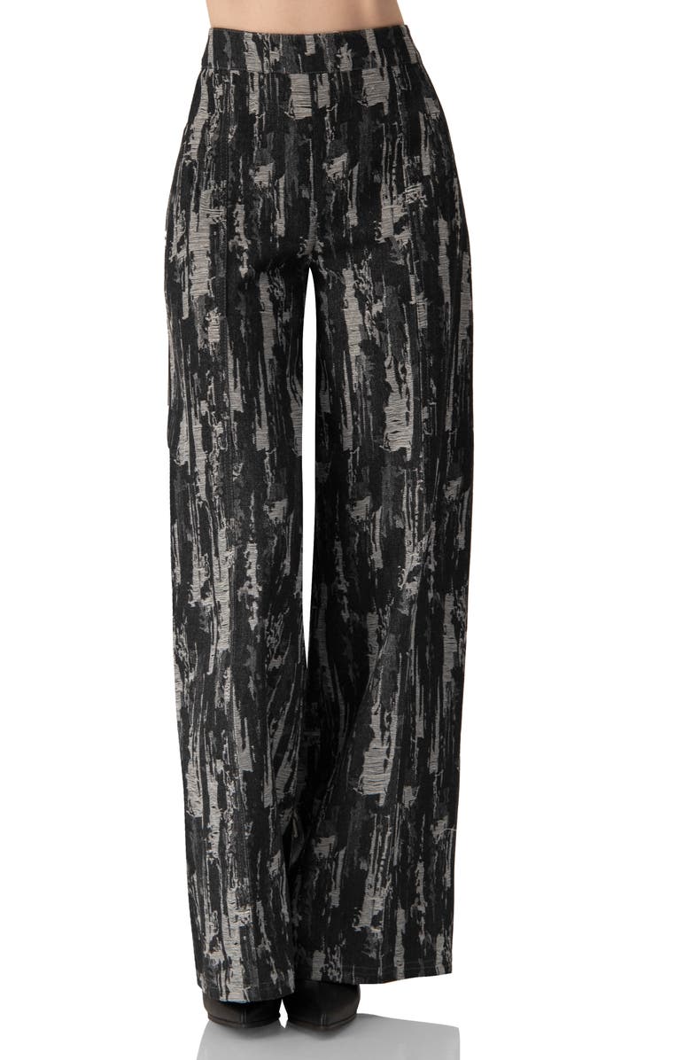 IVONNE Abstract Print Wide-Leg Jeans, Main, color, Black