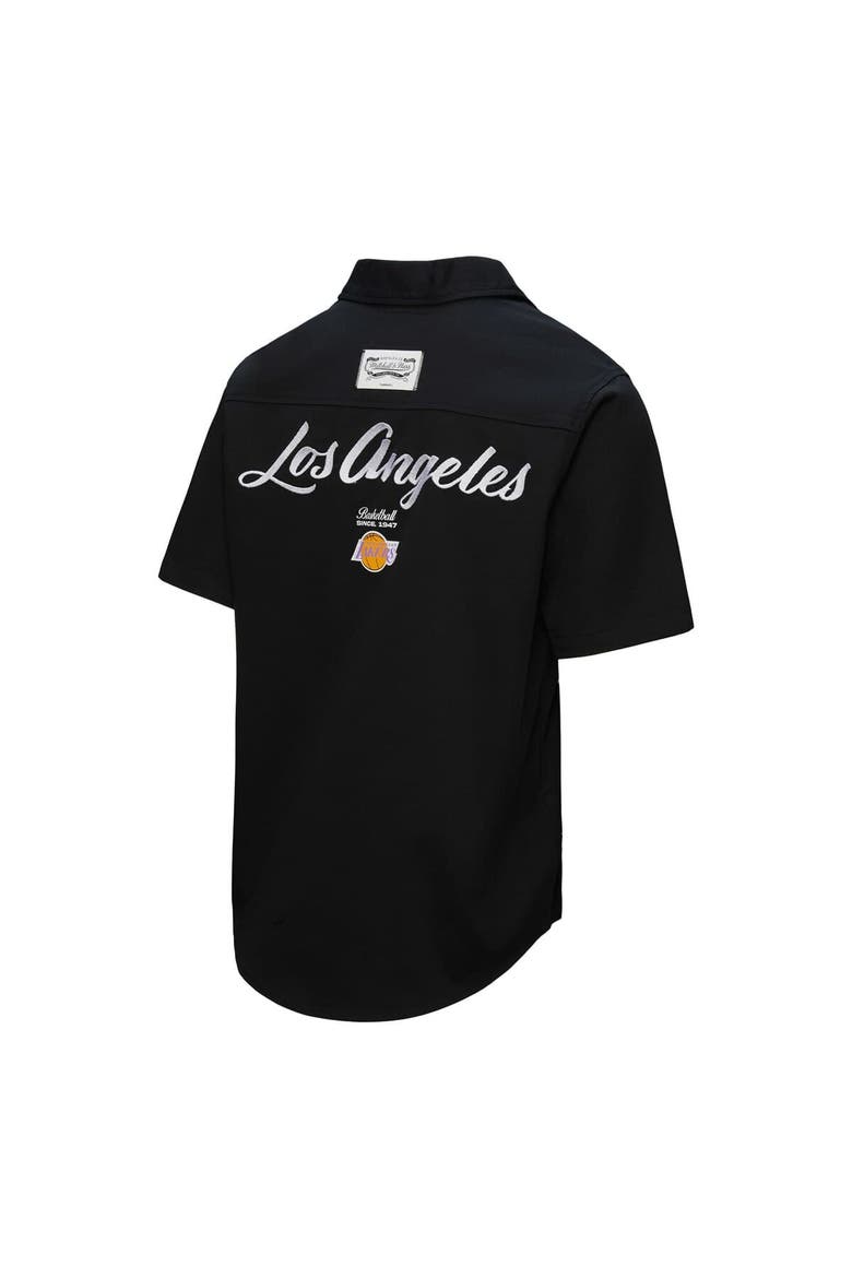 Men's Mitchell & Ness Black Los Angeles Lakers Hardwood Classics Camp Shirt, Alternate, color, Black