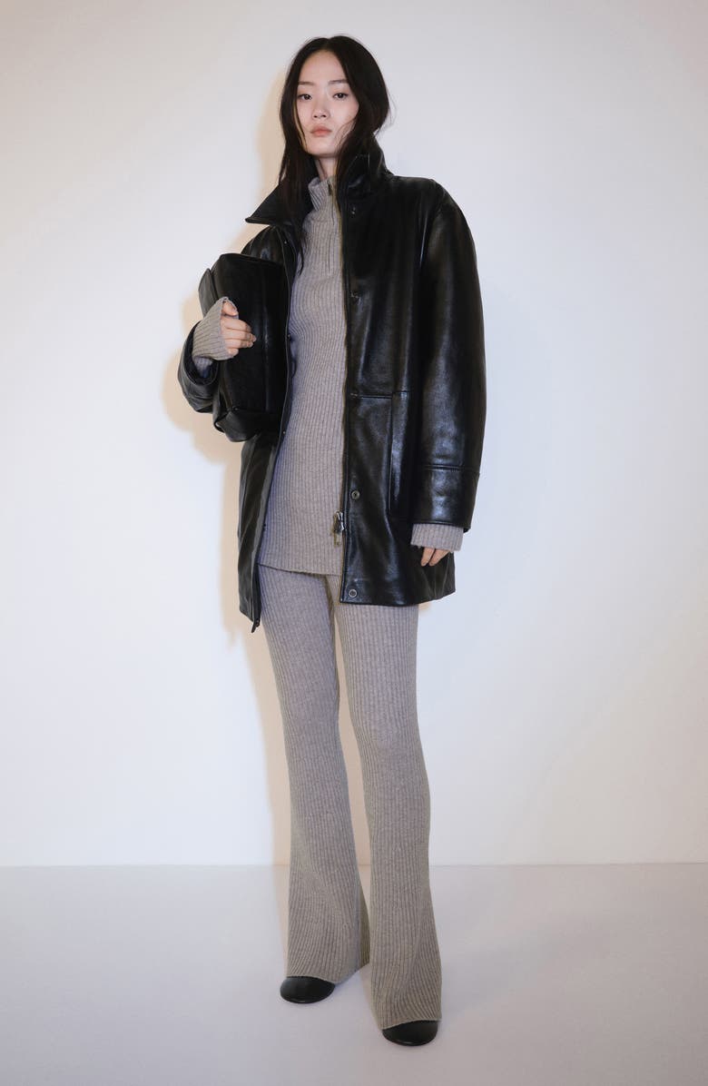 MANGO Rib Flare Leg Pants, Alternate, color, Light/ Pastel Grey