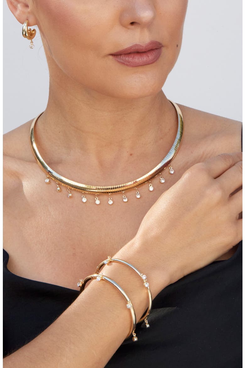 Cubic Zirconia Charm Omega Chain Necklace, Alternate, color, GOLD