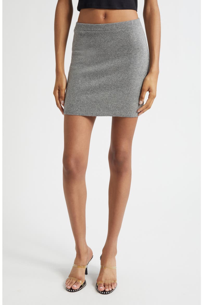 Crystal Hotfix Wool Blend Miniskirt, Main, color, HEATHER GREY