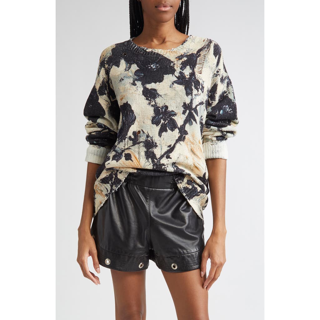 R13 Floral-print Distressed Sweatshirt In Blue
