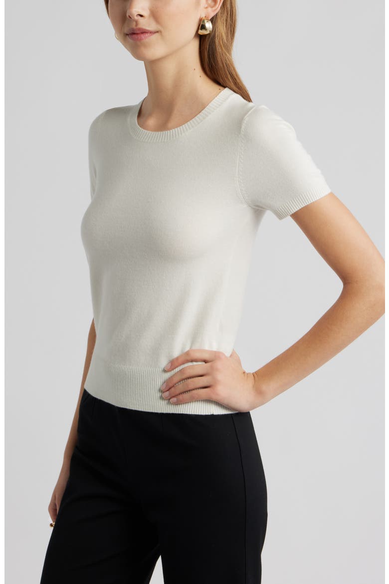 Fitted Short Sleeve Sweater, Alternate, color, IVORY