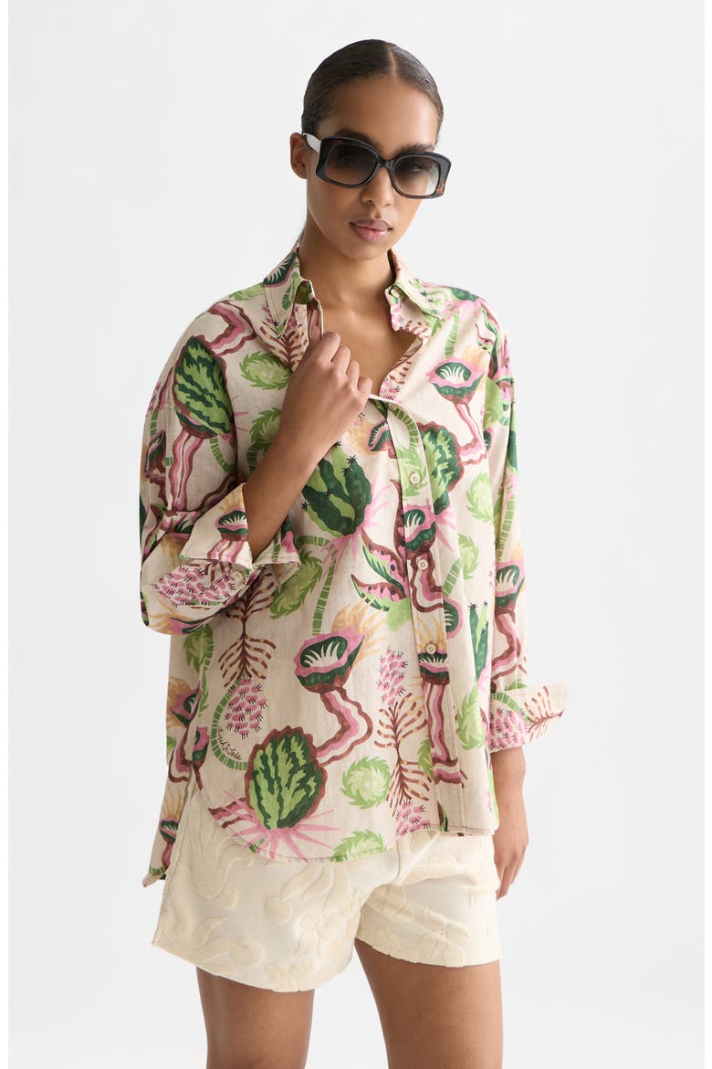 Print Linen & Cotton Button-Up Shirt, Alternate, color, DESERT FLORAL CANYON CLAY
