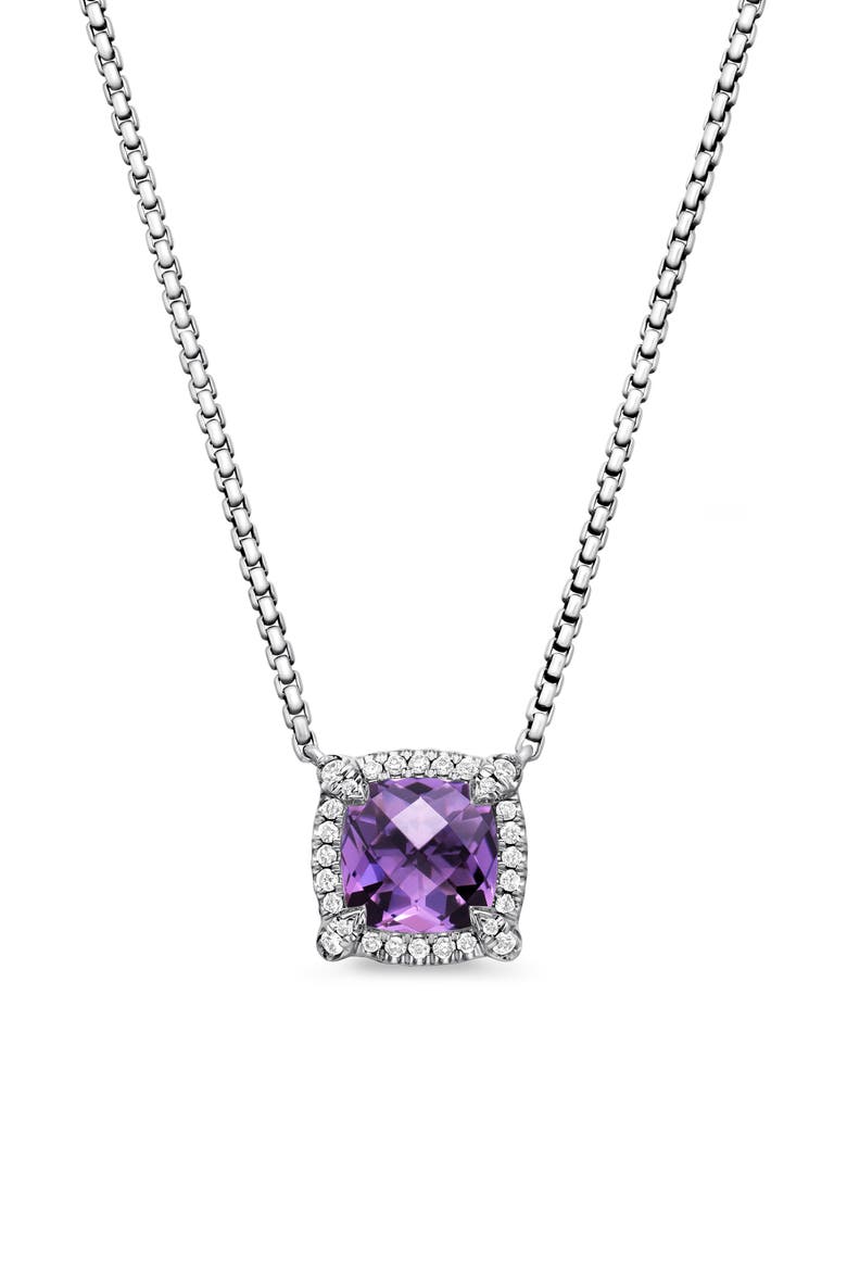 Petite Chatelaine® Pavé Bezel Pendant Necklace, Main, color, SILVER PAVE/ AMETHYST