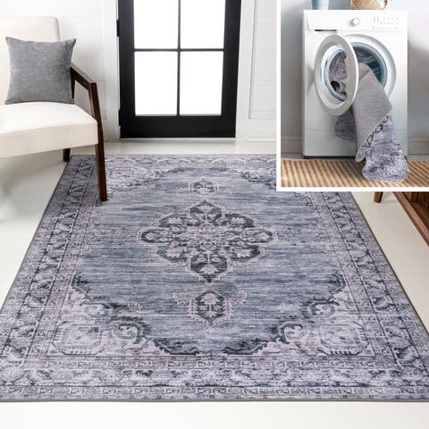 Wincer Chenille Cottage Medallion Machine-Washable Area Rug