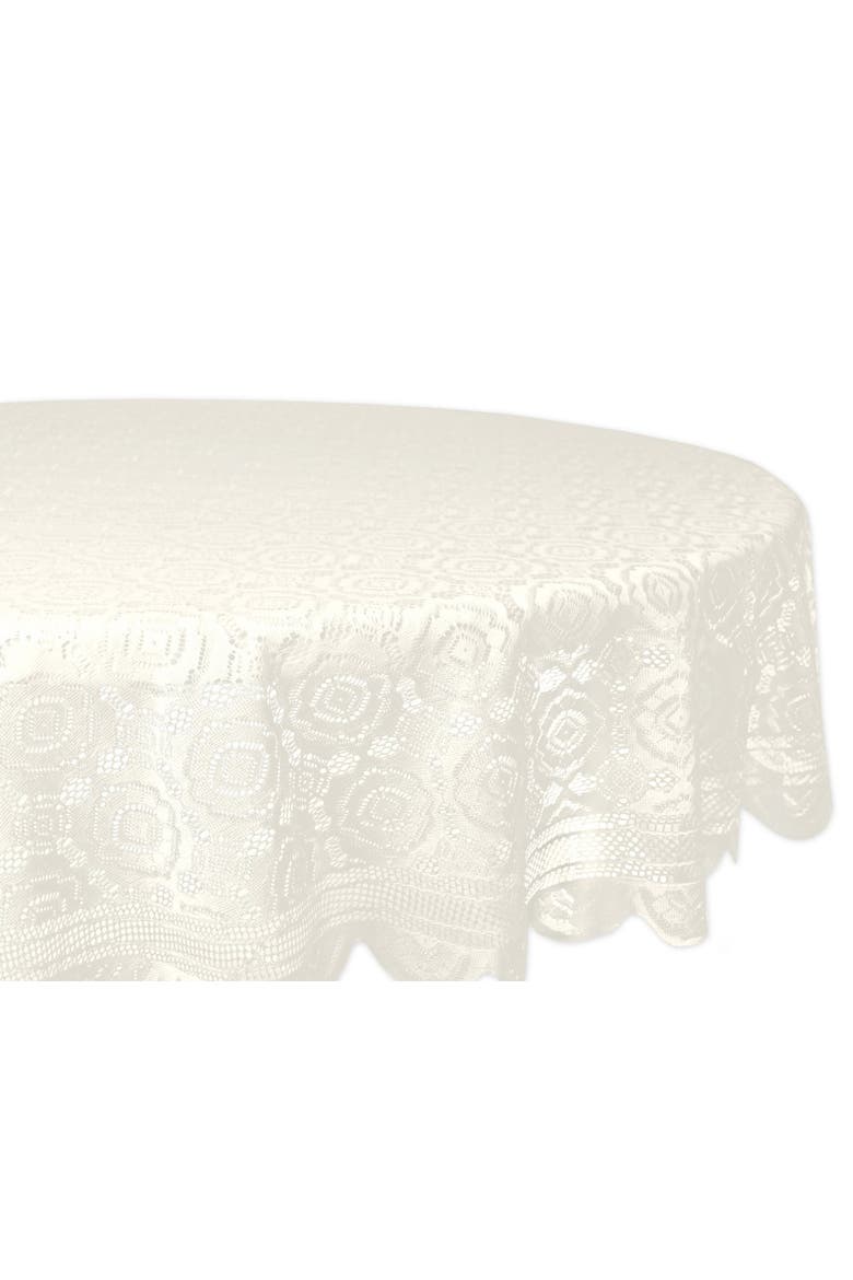 Cream Vintage Polyester Lace Tablecloth 63 Round, Main, color, Cream