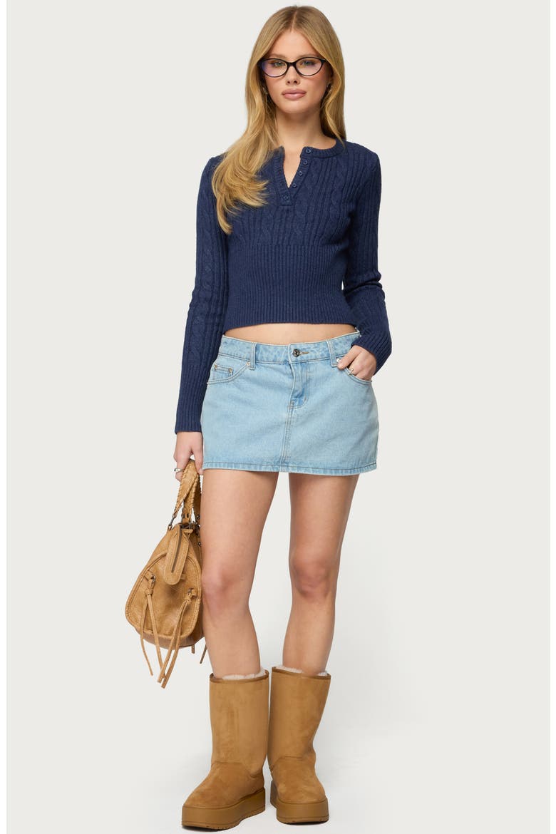 Hadliee Cable Knit Crop Henley, Alternate, color, NAVY