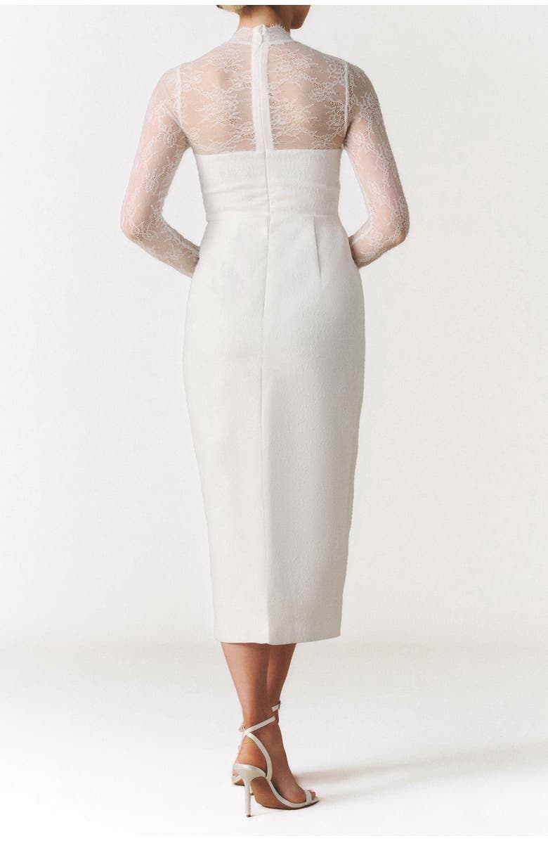 Six Stories Lace Sleeve Cup Detail Midi Dress, Alternate, color, White