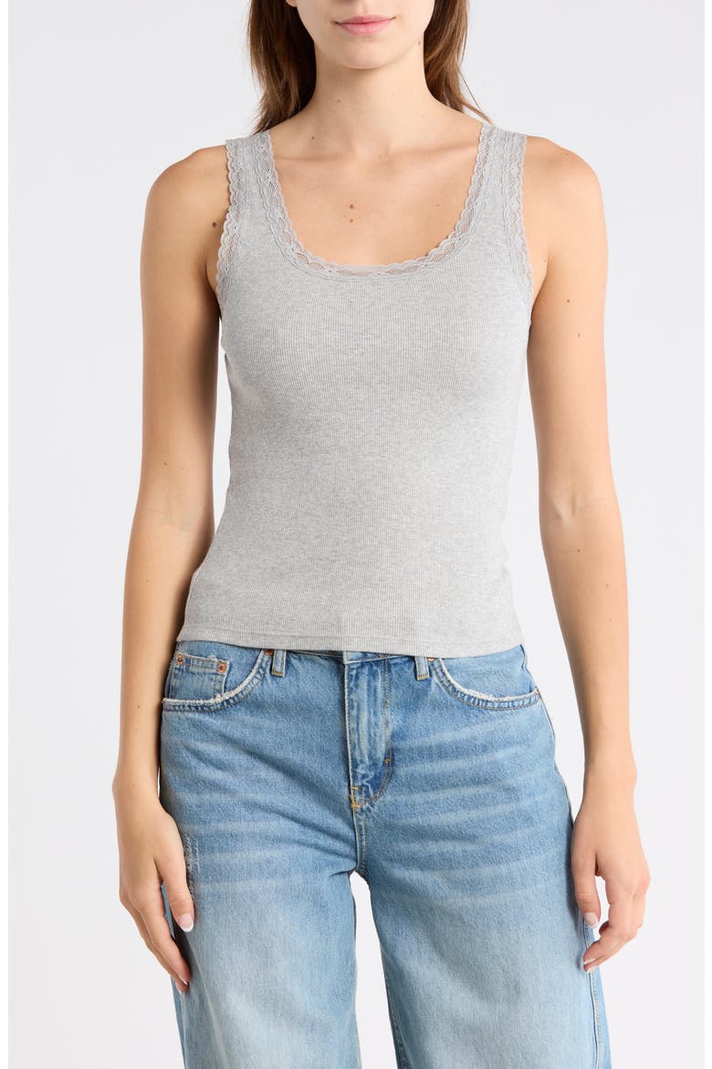 Lace Trim Tank Top, Main, color, GREY SOFT HEATHER