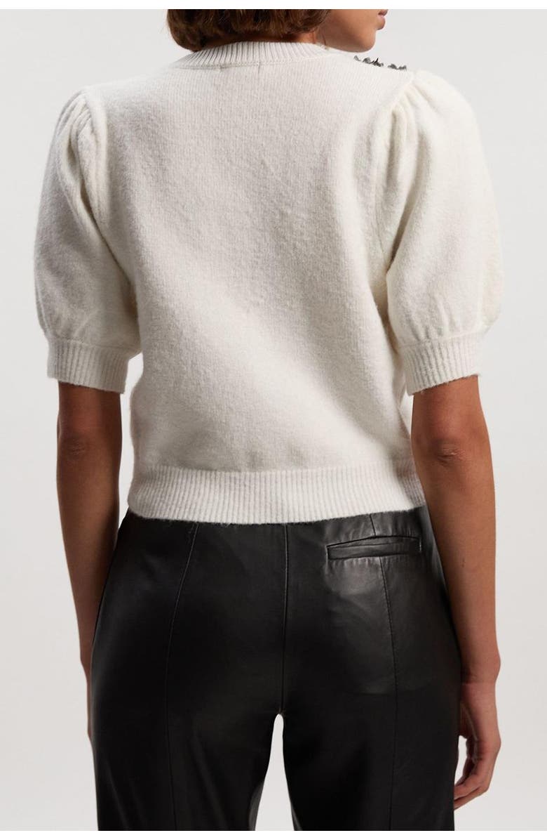 Karen Millen Flower And Beaded Puff Sleeve Knit Tee, Alternate, color, Ivory