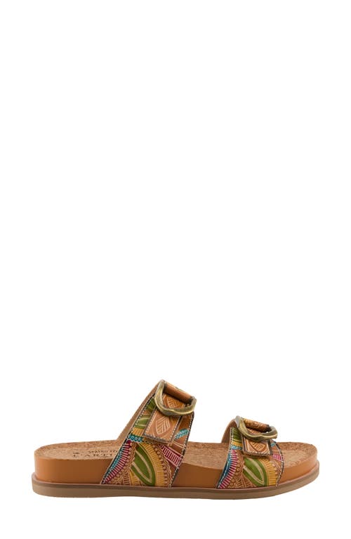 L'artiste By Spring Step Glaze Platform Slide Sandal In Tan Multi