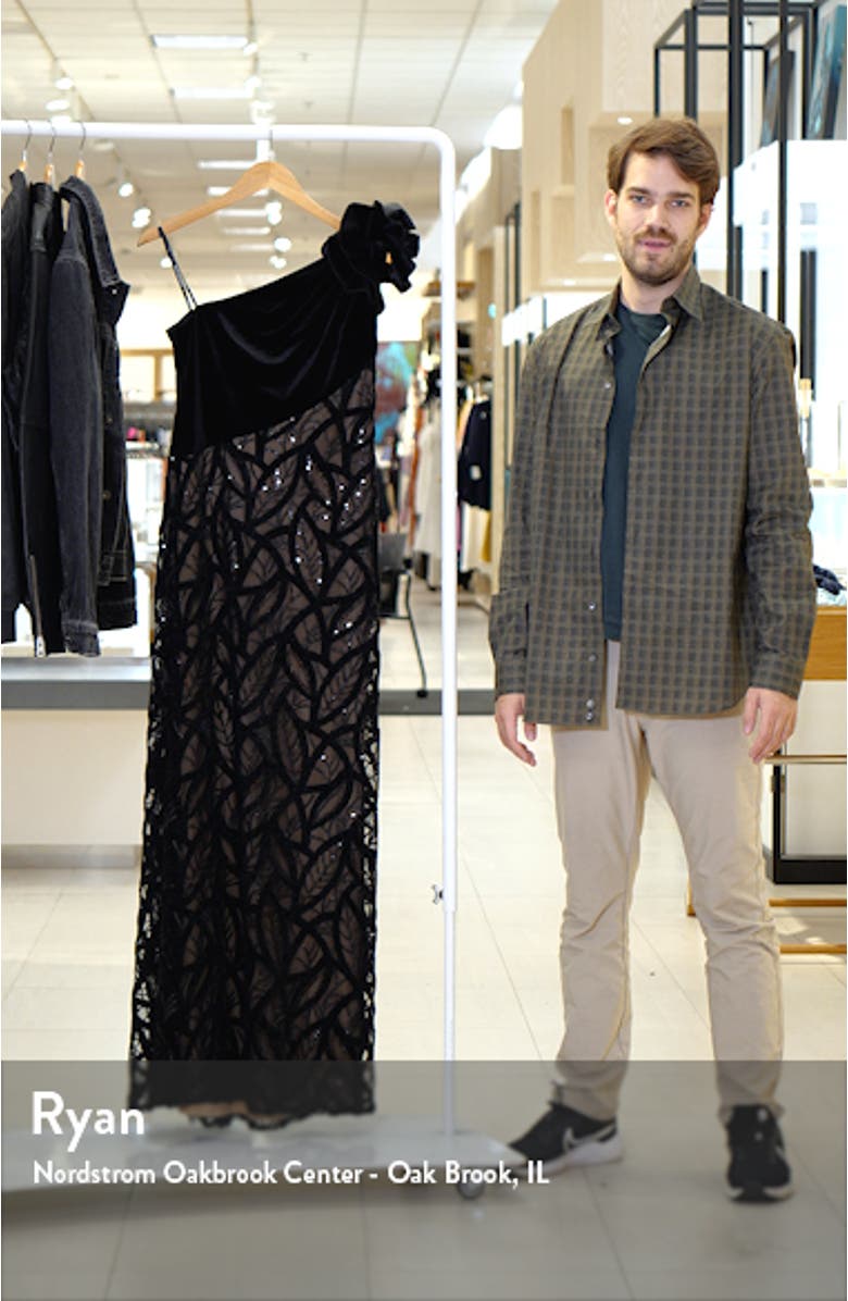 Flower Detail Sequin Lace One-Shoulder Gown, sales video thumbnail