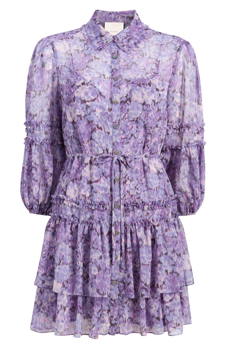 Cinq à Sept Painted Hydrangea Marsea Ruffle Chiffon Shirtdress, Alternate, color, Lilac Wine Multi