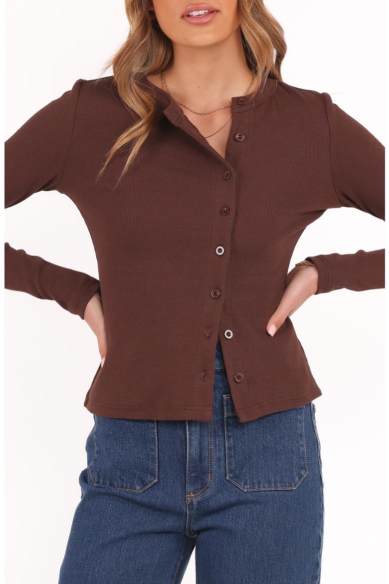 Cass Rib Stretch Cotton Button-Up Shirt, Main, color, CHOCOLATE BROWN
