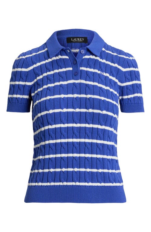 Ralph Lauren Lauren  Stripe Cable Knit Cotton Polo Sweater