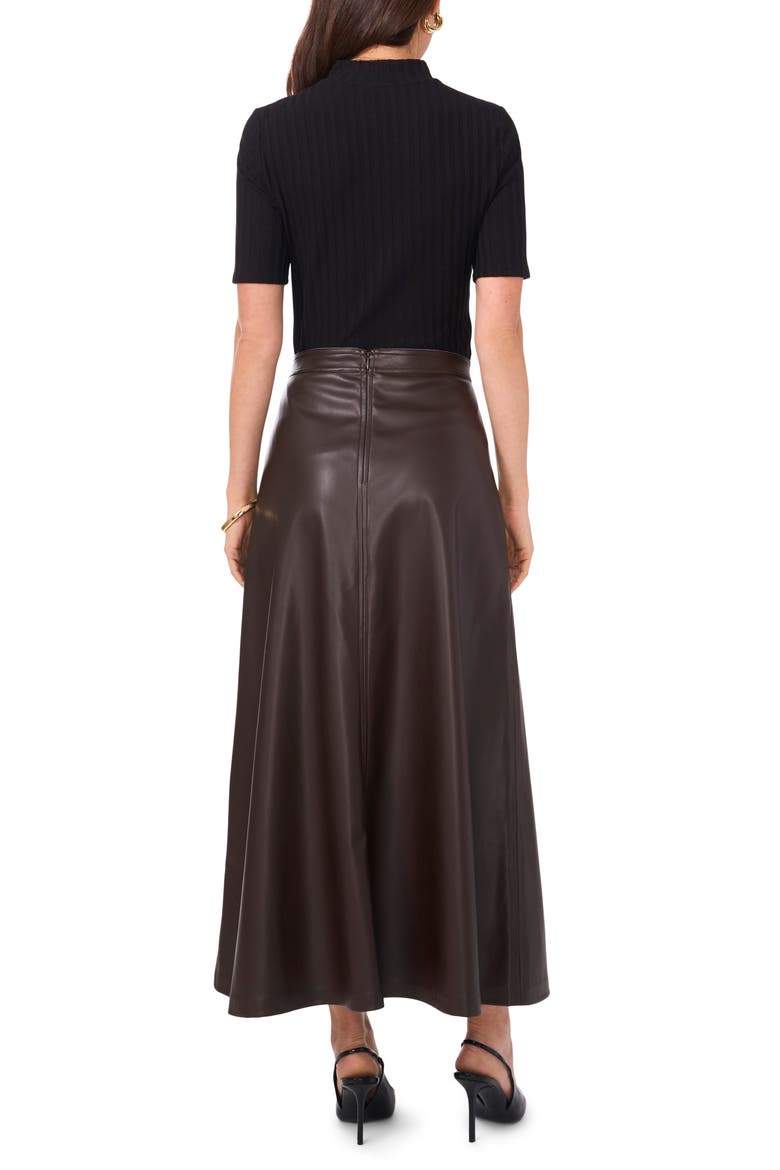 Faux Leather A-Line Skirt, Alternate, color, DARK ROAST