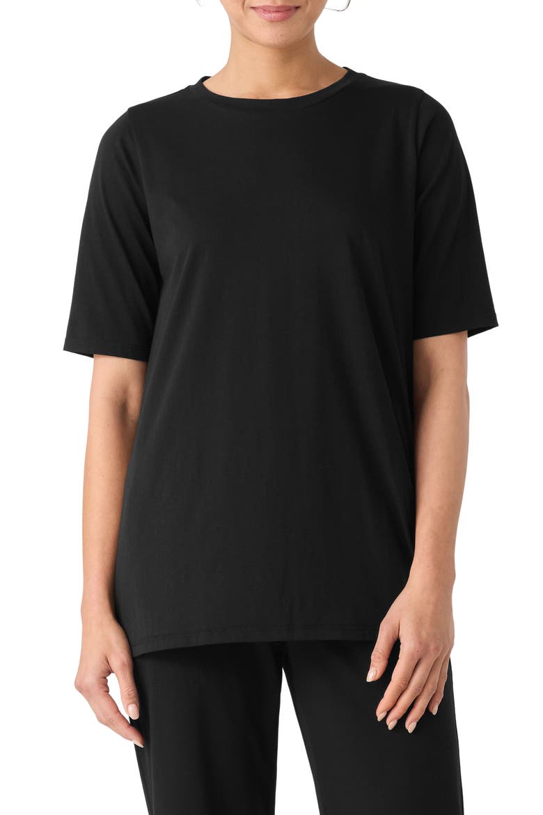 Crewneck Organic Cotton T-Shirt, Main, color, BLACK