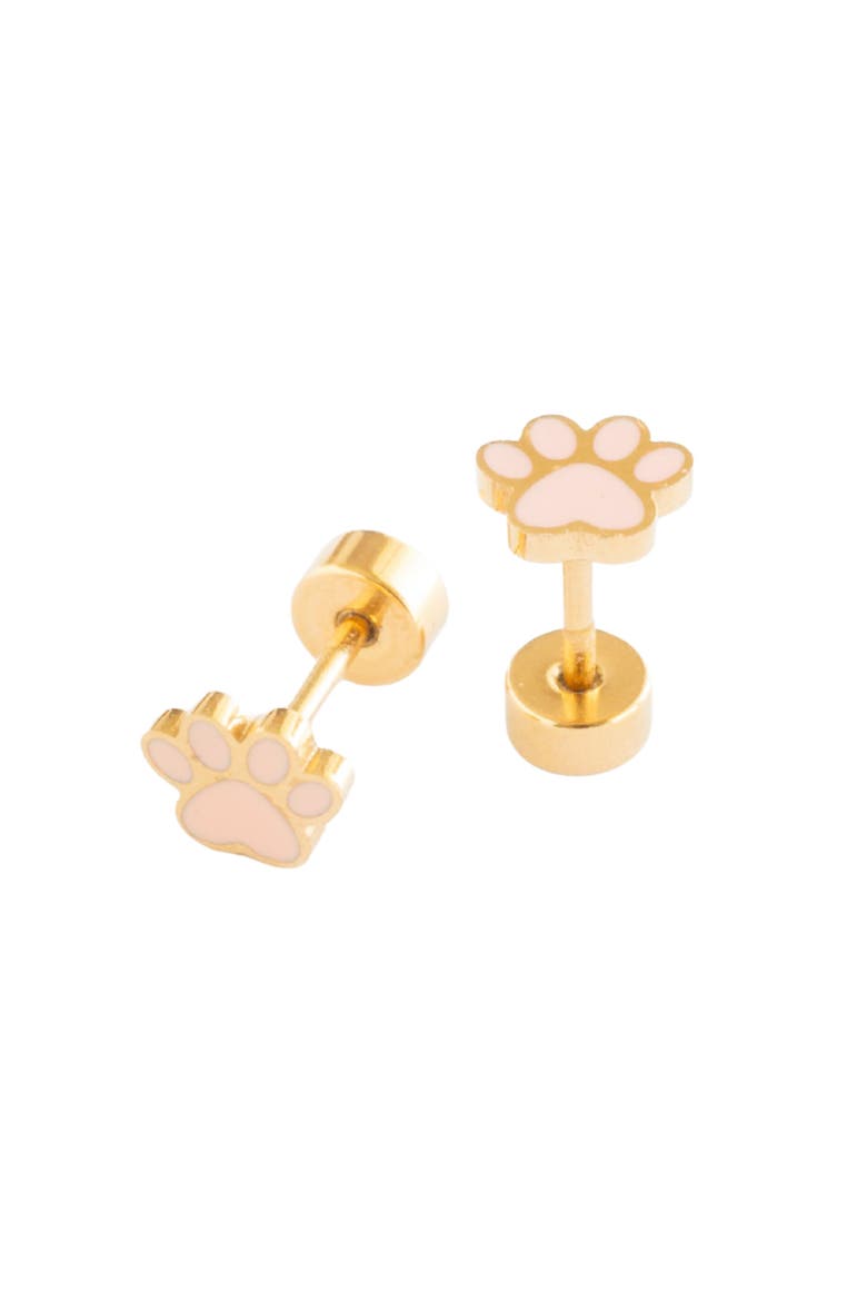 Girls' Paw Print Flatback Stud Hypoallergenic Earrings, Alternate, color, Pink