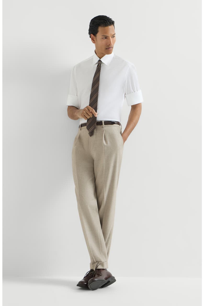 Virgin wool mouliné twill trousers with pleat, Alternate, color, Grey