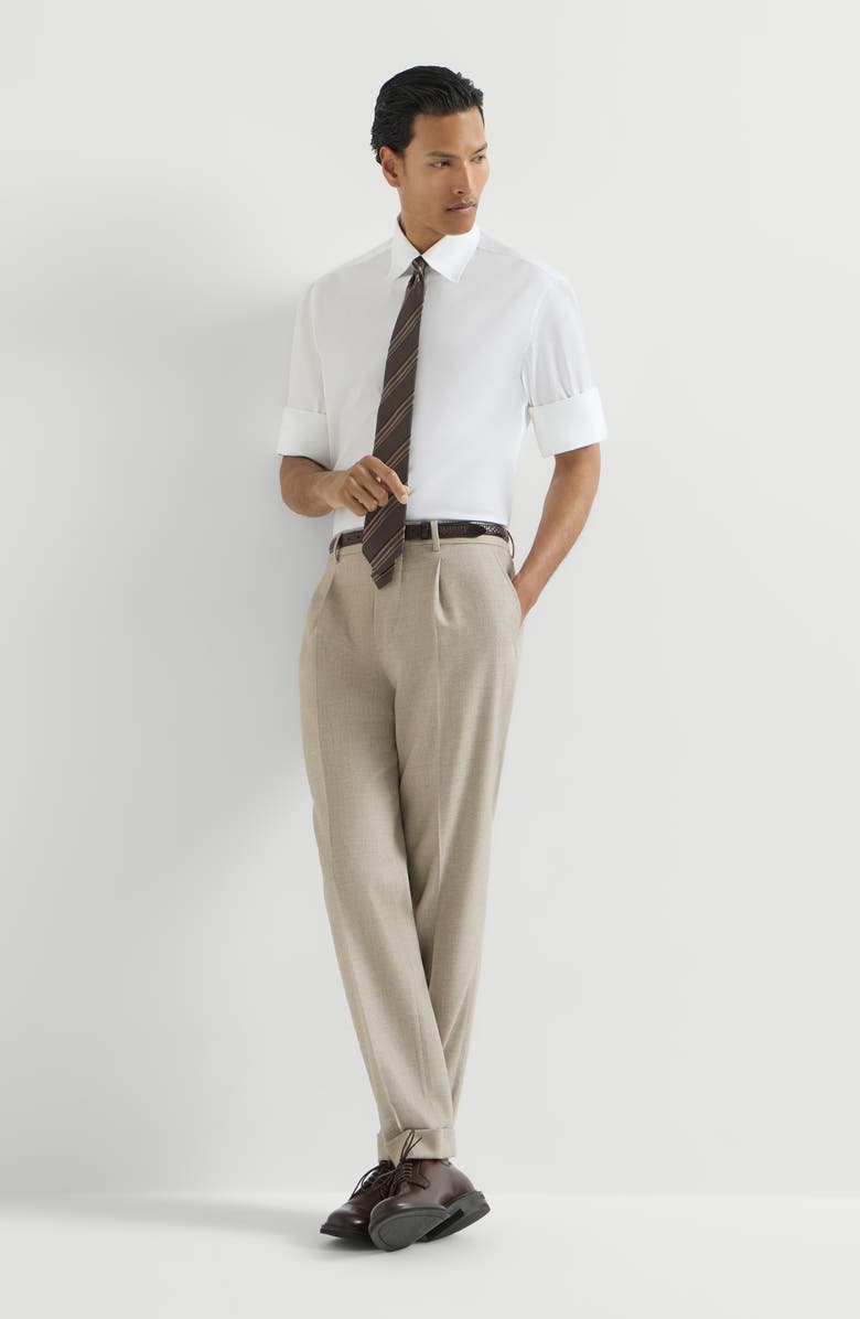 Brunello Cucinelli Virgin wool mouliné twill trousers with pleat, Alternate, color, Grey