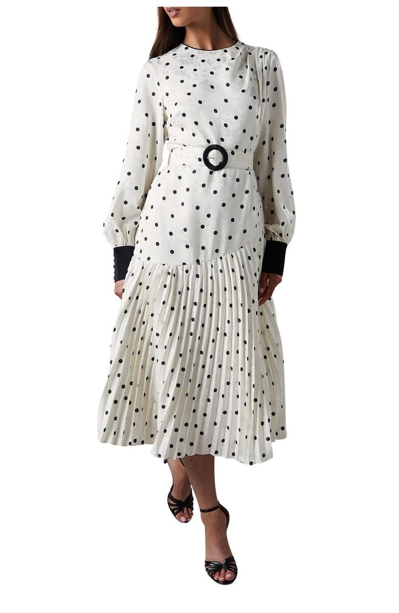 Coast Long Sleeve Pleated Midi Dress, Alternate, color, Mono