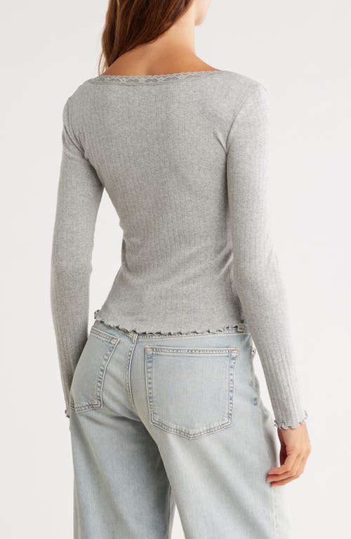 Abound Long Sleeve Square Neck Pointelle Top In Gray
