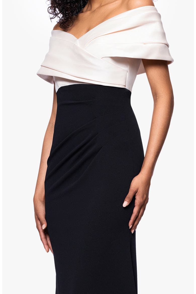 Off the Shoulder Scuba Crepe Gown., Alternate, color, CHAMPAGNE/ BLACK