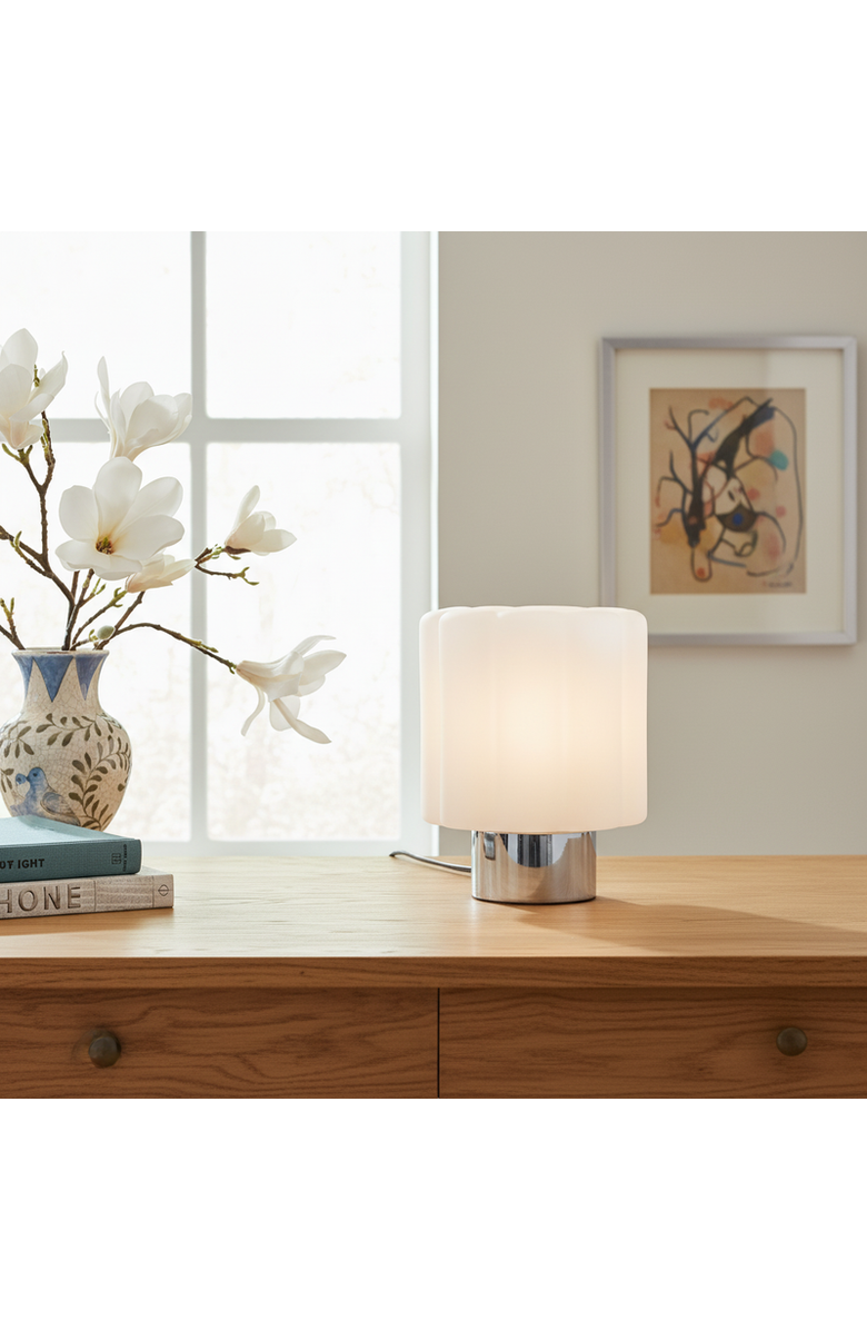 Brightech Addison 9" Chrome Matte Glass Integrated LED Table Lamp with Sliding Dimmer, Alternate, color, Chrome