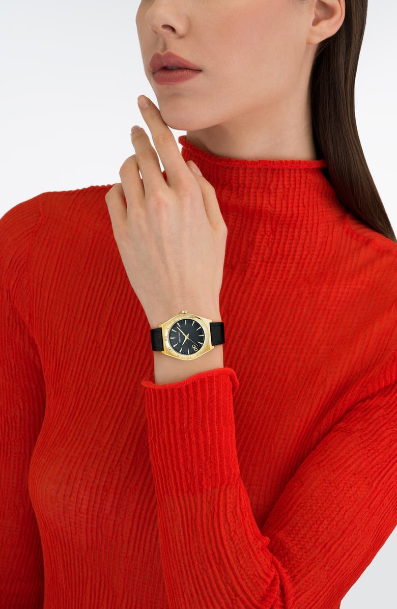 FERRAGAMO Vega Upper East Leather Strap Watch, 35mm, Alternate, color, 