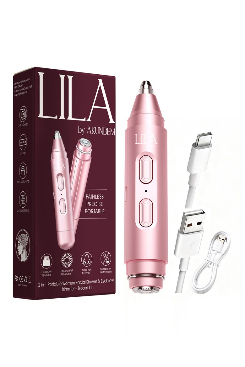 2-in-1 Portable Facial Shaver & Eyebrow Trimmer in Bloom, Main, color, PINK