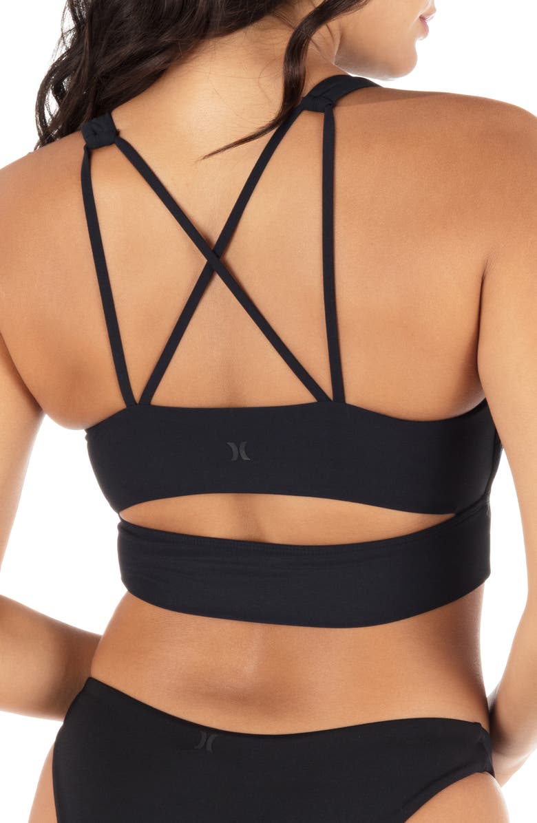 Hurley Longline Strappy Bikini Top, Alternate, color, Black