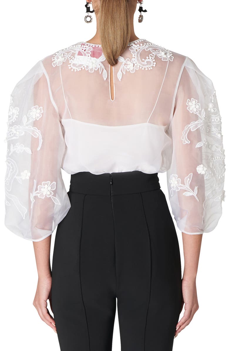 Carolina Herrera Embroidered Puff Sleeve Silk Organza Blouse, Alternate, color, 