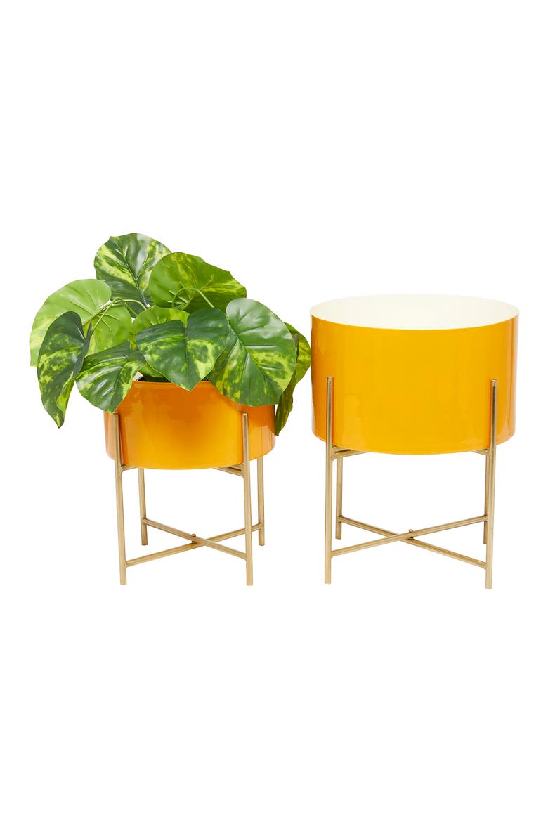 Yellow Metal Modern Planter - Set of 2, Main, color, YELLOW