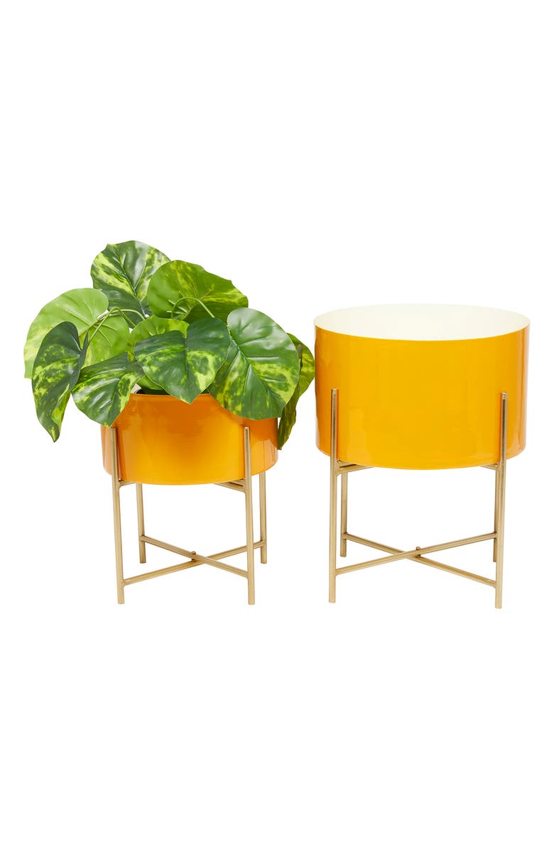 GINGER BIRCH STUDIO Yellow Metal Modern Planter - Set of 2, Main, color, Yellow
