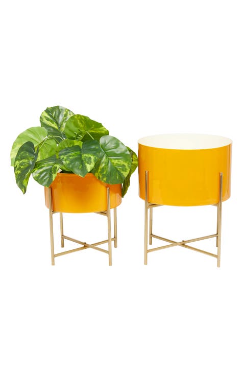 Yellow Metal Modern Planter - Set of 2