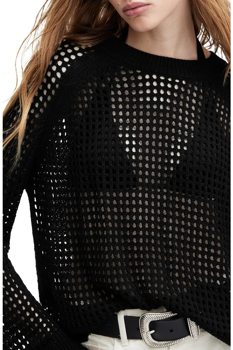 Paloma Open Stitch Crewneck Sweater, Alternate, color, BLACK