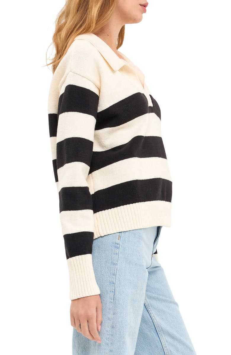English Factory Stripe Polo Sweater, Alternate, color, 