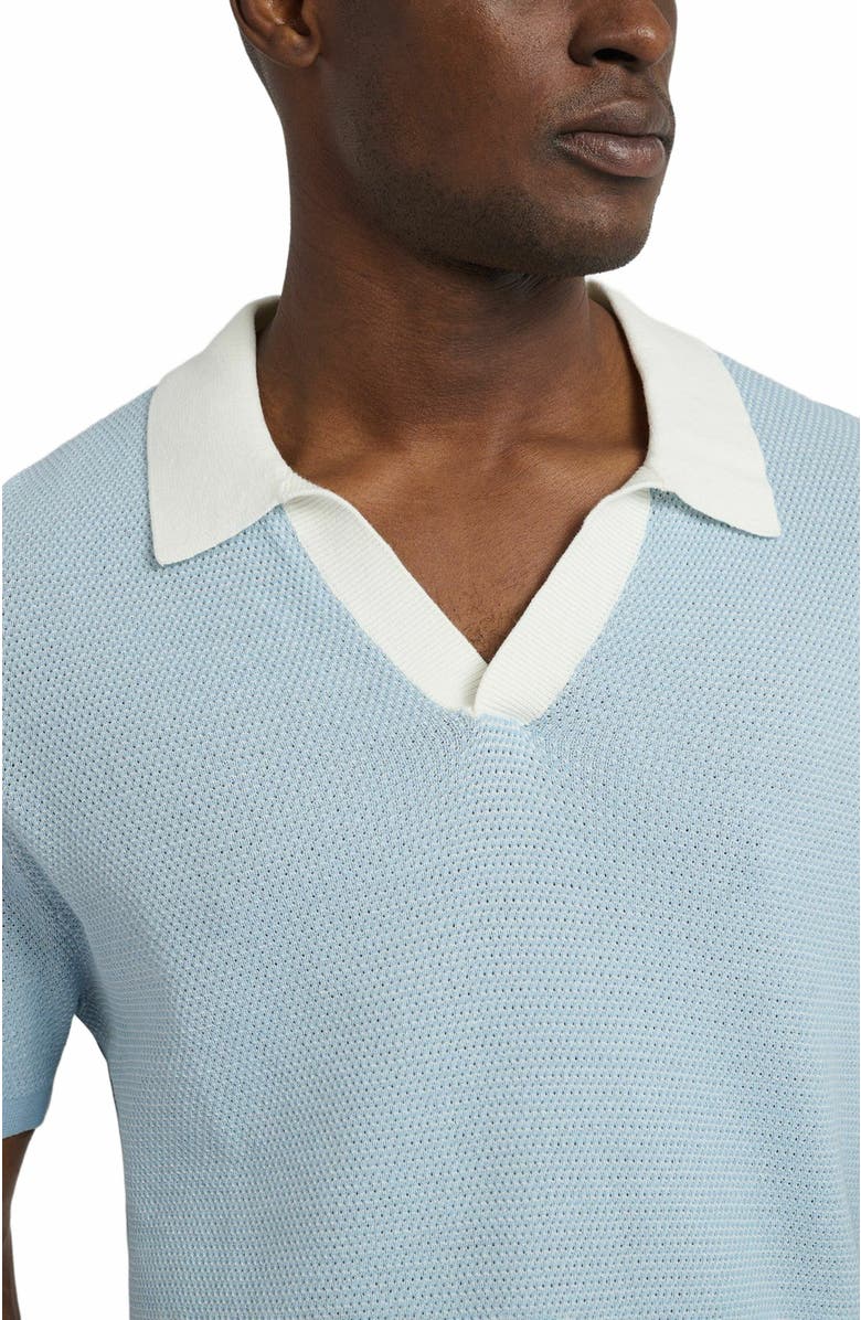 Onia Cotton Textured Johnny Collar Polo, Alternate, color, Pale Blue/Whte