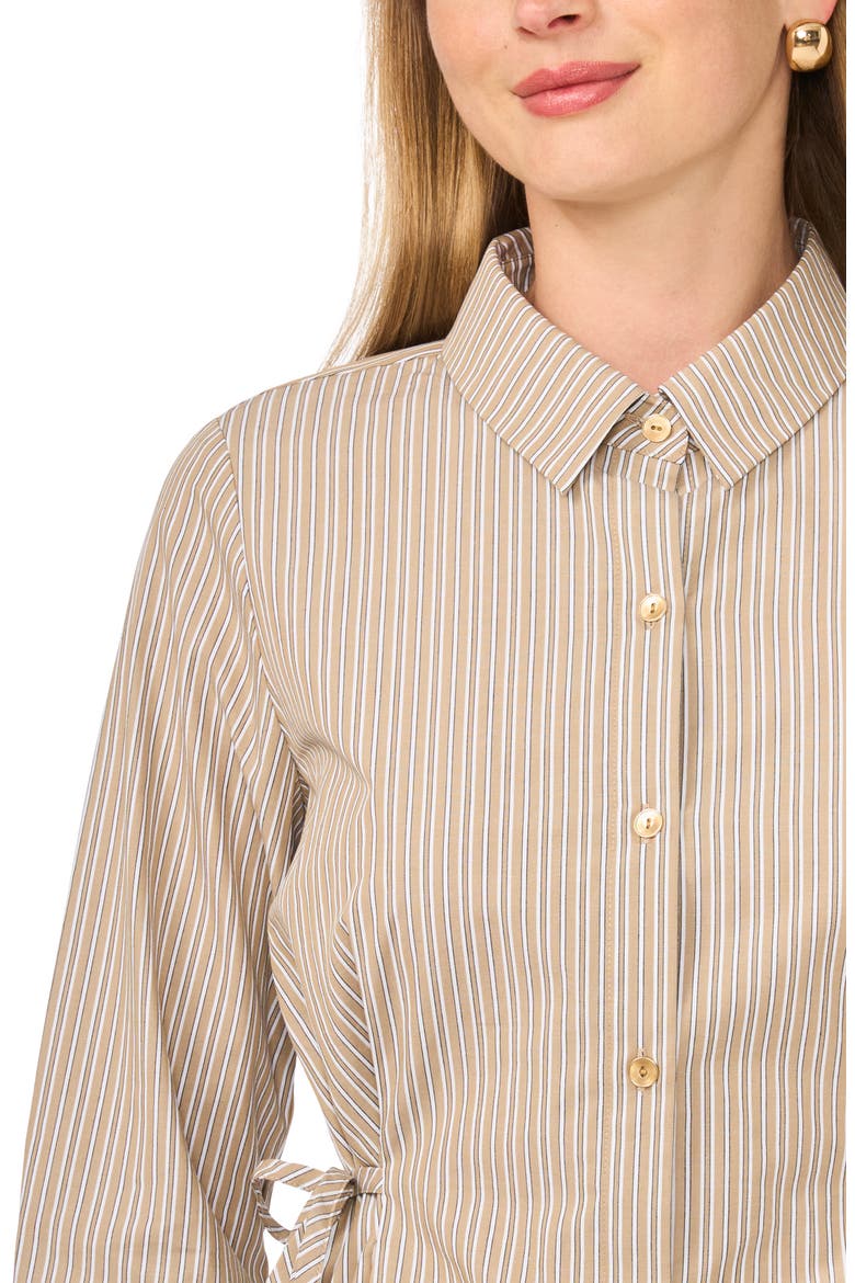 Striped Long Sleeve Button-Up Shirt with Side Ties, Alternate, color, HUMUS