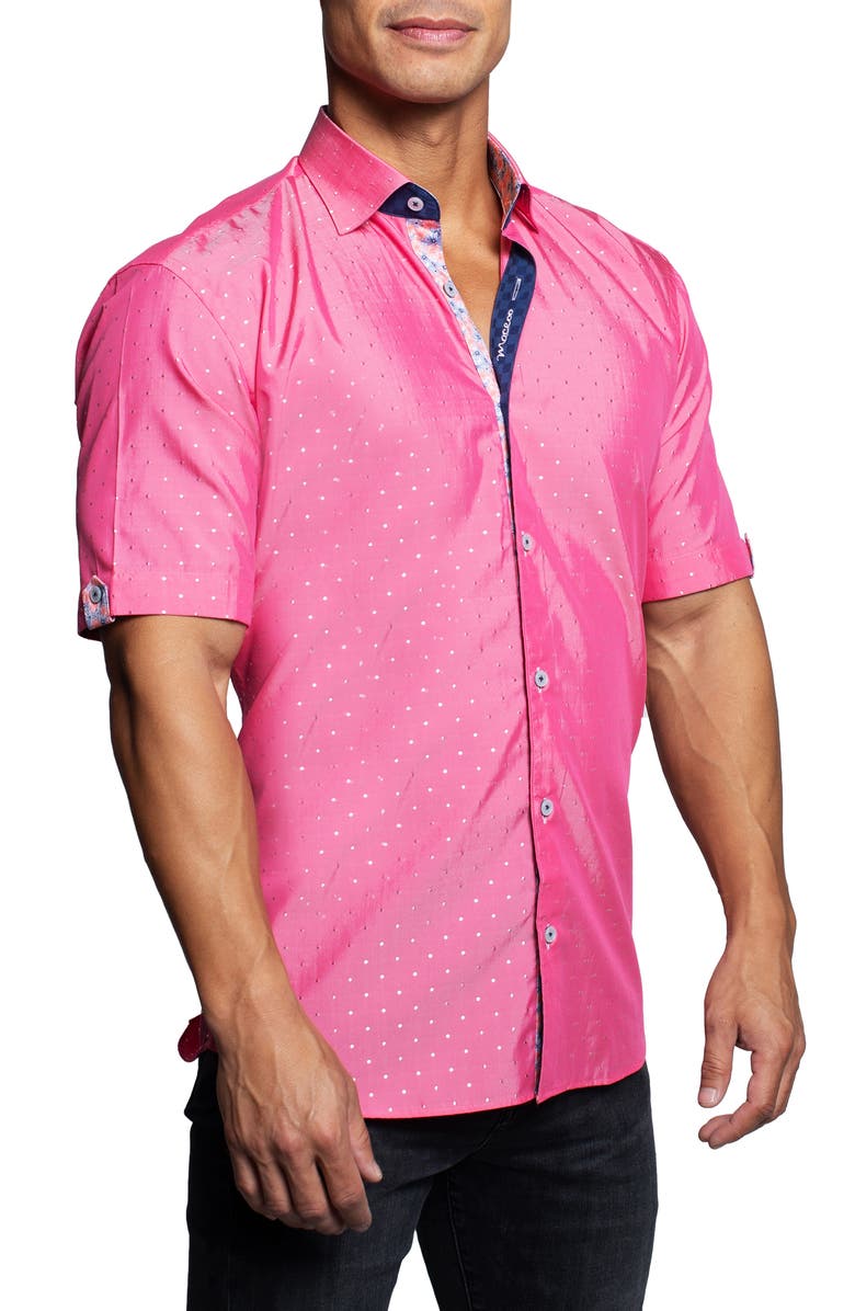 Maceoo Galileo Silverdot Pink Short Sleeve Button-Up Shirt, Alternate, color, Pink