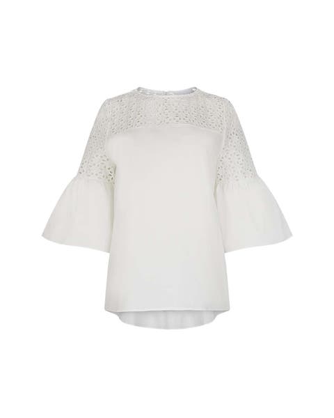 Women's  Piper White Top With Sheer Mesh Sleeves