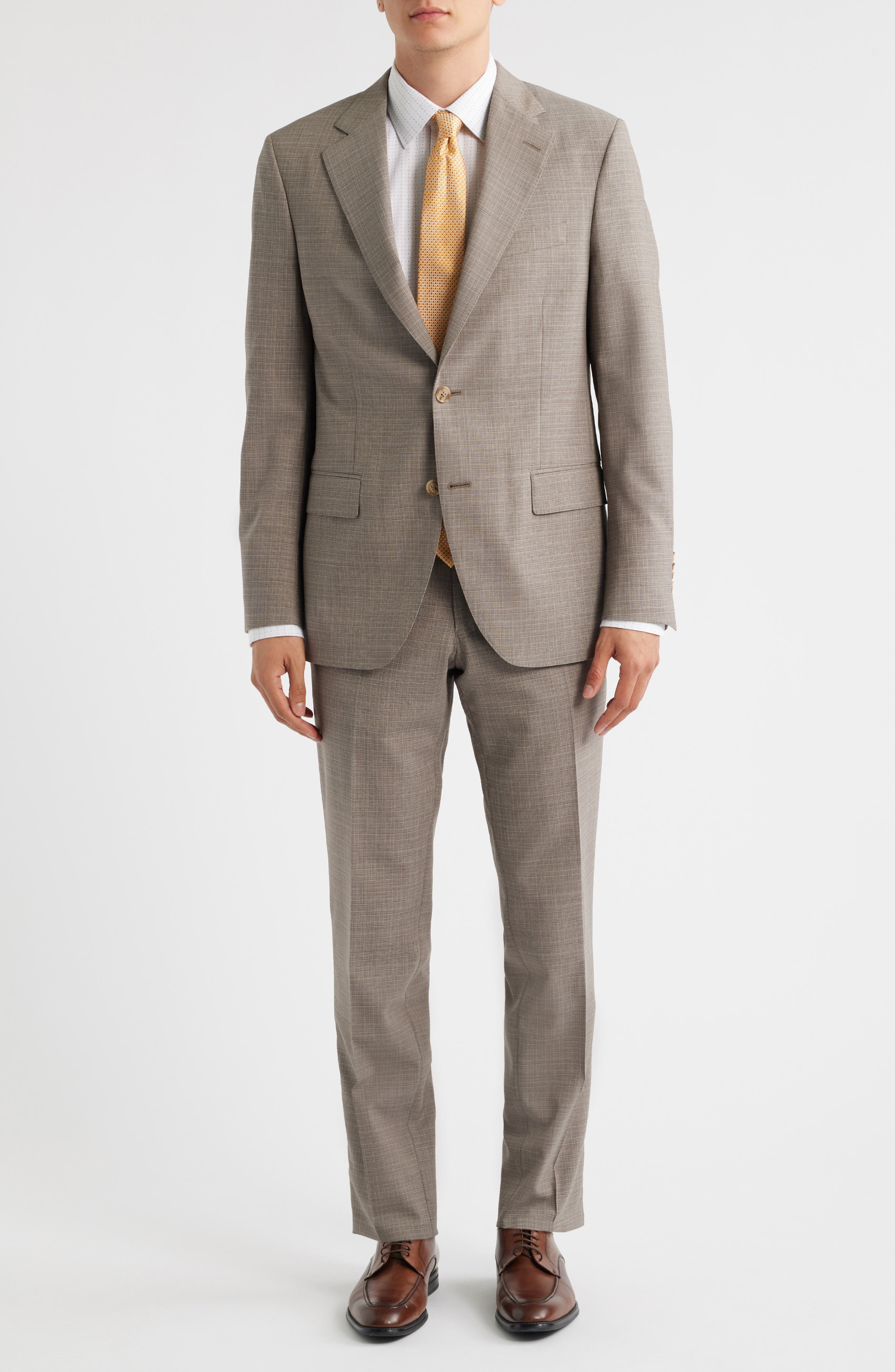 Peter Millar Hartford Classic Fit Tan Check Stretch Wool Suit
