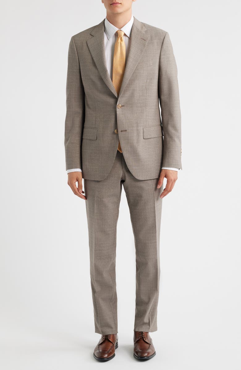 Peter Millar Hartford Classic Fit Tan Check Stretch Wool Suit, Main, color, Tan