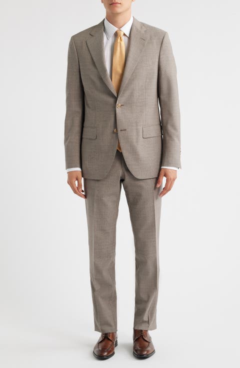 Hartford Classic Fit Tan Check Stretch Wool Suit (Regular & Big)