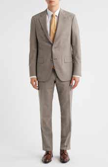 Peter Millar Hartford Classic Fit Tan Check Stretch Wool Suit