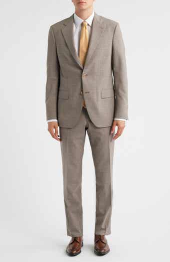 Peter Millar Hartford Classic Fit Tan Check Stretch Wool Suit